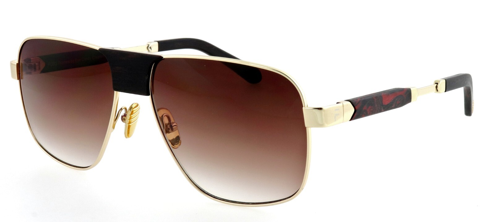 New FUBU Warren C1 61mm Gold Brown Wood Squared Aviator