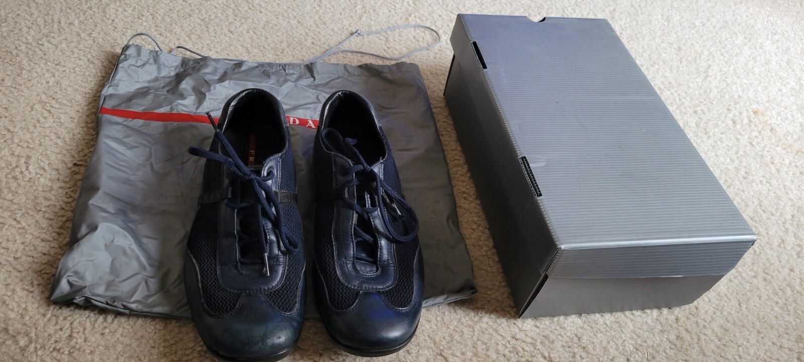 スニーカー PRADA SNEAKERS NAVY BLUE IN COTTON CANVAS Prada logo-print low-top Sneakers | Blue | FARFETCH