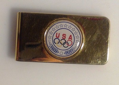 Gift Idea! Vintage Gold Plated Olympic Emblem Money Clip 36USC380