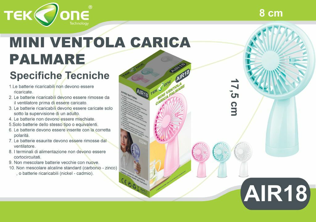 Mini Ventilatore TeKone AIR18 Portatile Ventole Carica Palmare hsb