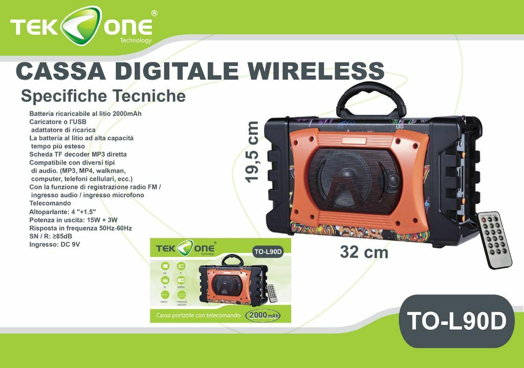 Cassa Speaker TeKone TO-L90D Speaker Portatile All Road Batteria 1800mah hsb
