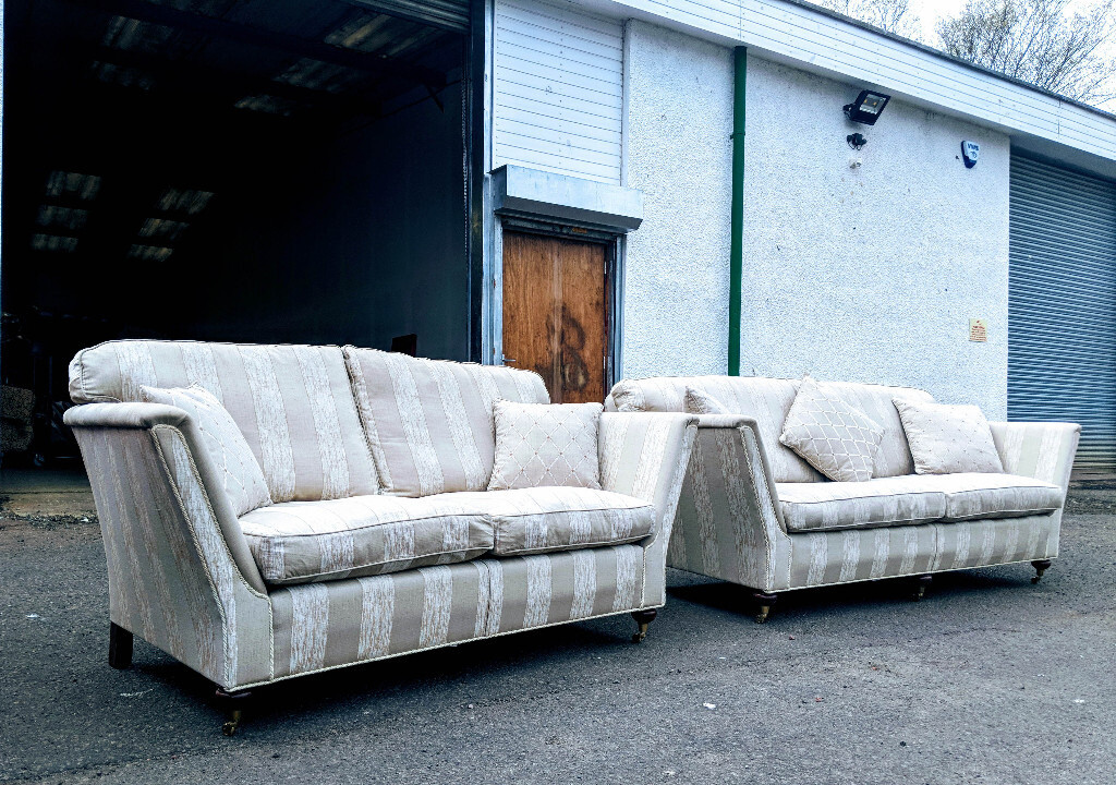 Duresta Ruskin Sliver Grey Duck Egg Stripe Fabric Sofas Delivery
