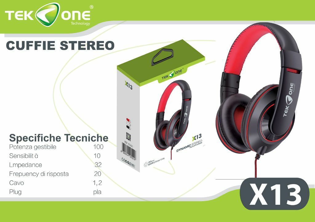 Cuffie Stereo TeKone X13 a Padiglione Dinamiche Headphones Hi-Fi Nere Rosso hsb