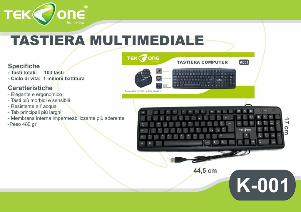 Tastiera Usb TeKone K-001 Multimediale Key Striker Per Computer Pc Desktop hsb