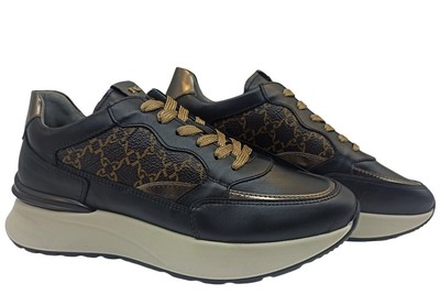 Pre-owned Nerogiardini Women's Shoes Nero Giardini I411545d Sneakers Low Platform Casual Leather Italy In Black