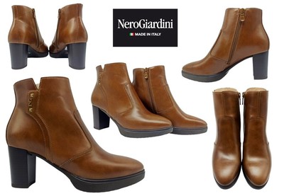 Pre-owned Nerogiardini Ankle Boot Woman Nero Giardini I411200d Boots Plateau Leather Cuoio