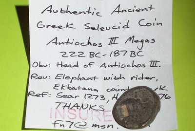 Antiochos III Megas 222 BC-187 BC Greek Coin elephant with rider Seleucid nice G