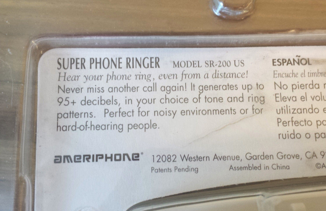 Ameriphone Super Loud Phone Ringer SR200 95+ Decibels