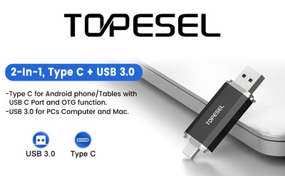 128GB USB 3.0 2 In1 Flash Drive Memory Storage Photo Stick For iPad Type C Phone