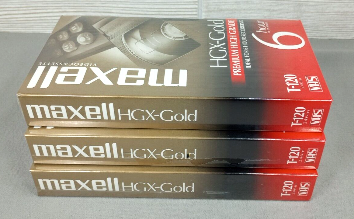 Lot of 3 Maxell Blank VHS Videocassette 6HR T-120 Premium