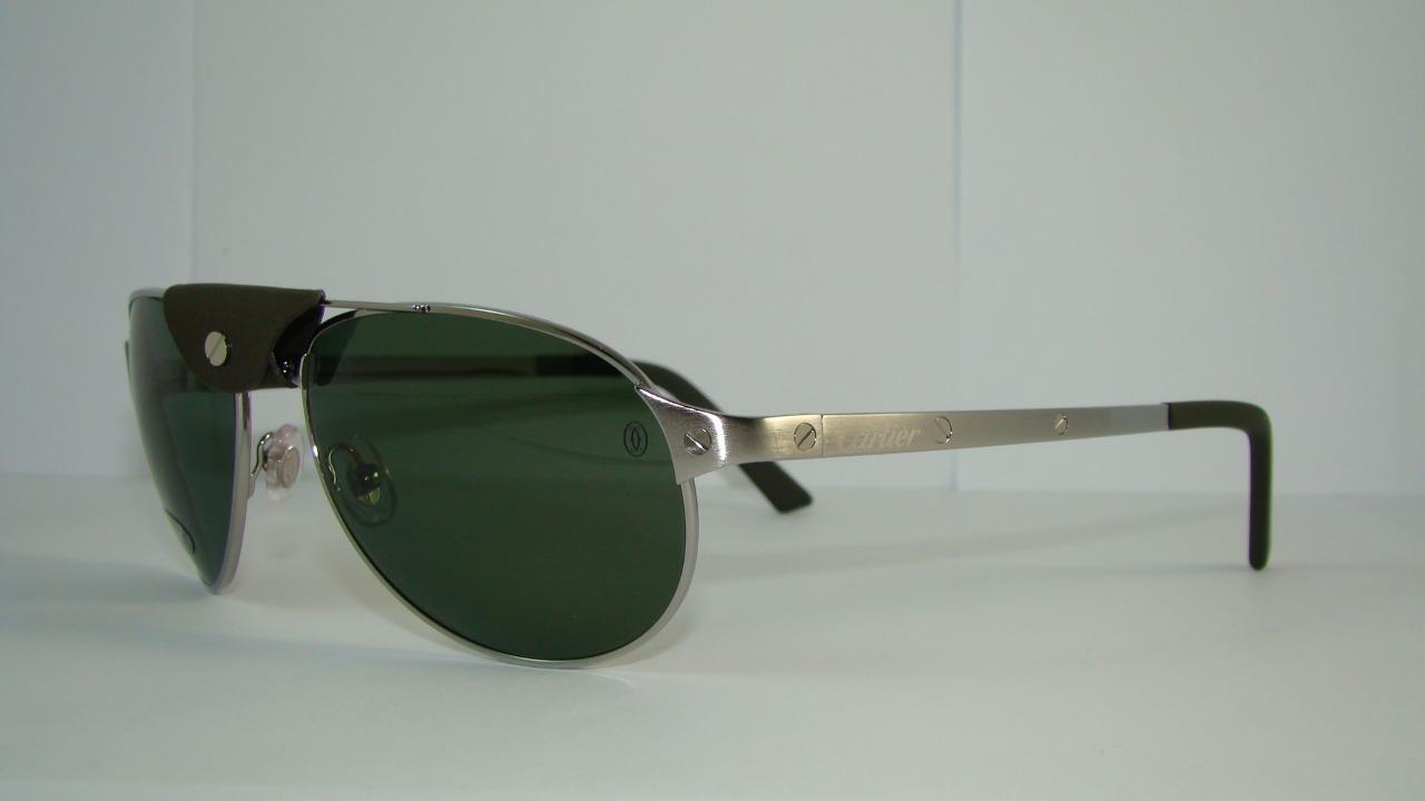 Santos De Cartier Military Green Ruthenium Aviator Sunglasses, NEW, UNWORN