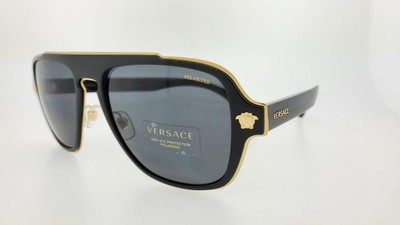 Pre-owned Versace Sunglasses 2199 100281 56mm Black Gold Frame With Grey Polarized Lenses In Gray
