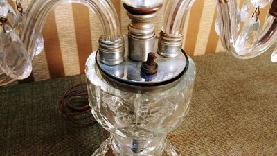 Pair Antique Czech/French Electric 2 Arm Cut Crystal Candelabra Lamps w/ Prisms