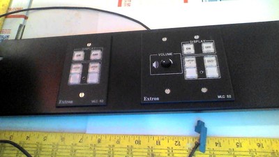 TWO EXTRON MLC 52 REV.A/A1/C CONTROL DISPLAYS AFIXED TO RACK MOUNT FRAMEPLATE