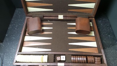 Vintage Backgammon set in leather hard case.
