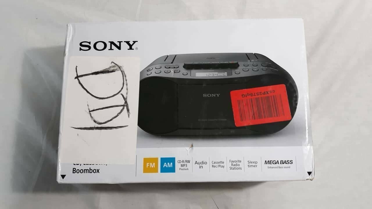 Sony Stereo CD/Cassette Boombox Home Audio Radio, MP3 MEGA BASS Black CFDS70BLK