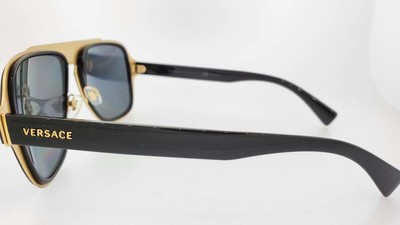 Pre-owned Versace Sunglasses 2199 100281 56mm Black Gold Frame With Grey Polarized Lenses In Gray