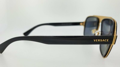 Pre-owned Versace Sunglasses 2199 100281 56mm Black Gold Frame With Grey Polarized Lenses In Gray
