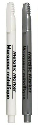 2 Metallic Markers 1 White 1 Silver Crafter's .05 Tip DIY Card Cloth Wood Glass 