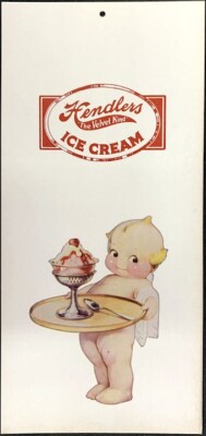 Rose O Neill Kewpie on Hendlers  ''The Velvet Kind'' Cardboard Ice Cream Sign-NOS