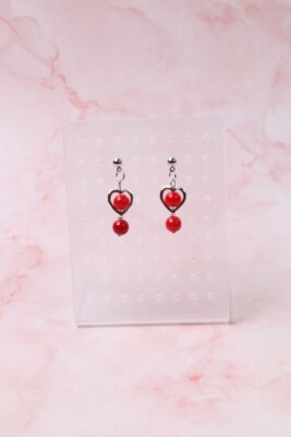 Elegantes Aretes Plateados Corazón Con doble coral rojo Regalo Para Mujeres 