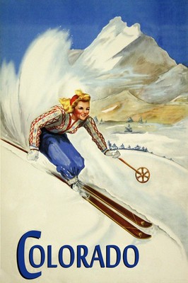 Ski Colorado Vintage Poster Reproduction Blonde Lady Skiing Having Fun FREE S/H
