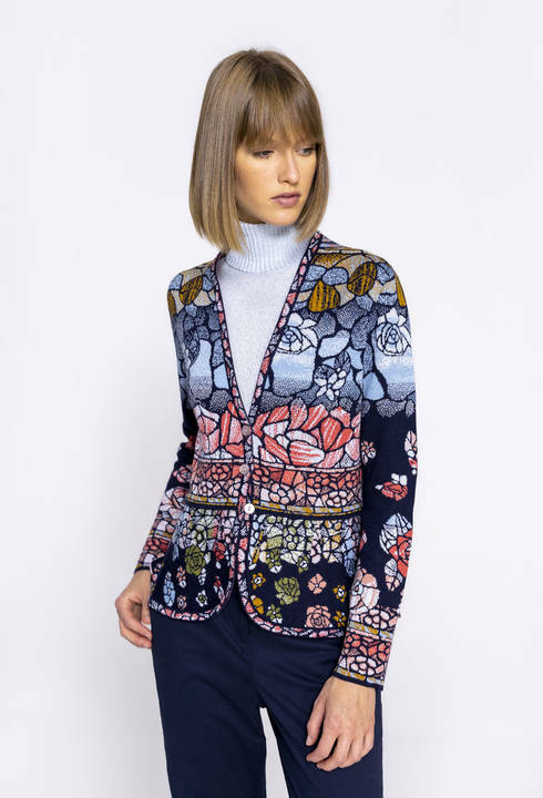 Ivko Veste Cardigan Veste Glasmalerei-Muster Bleu Blue Laine 192720