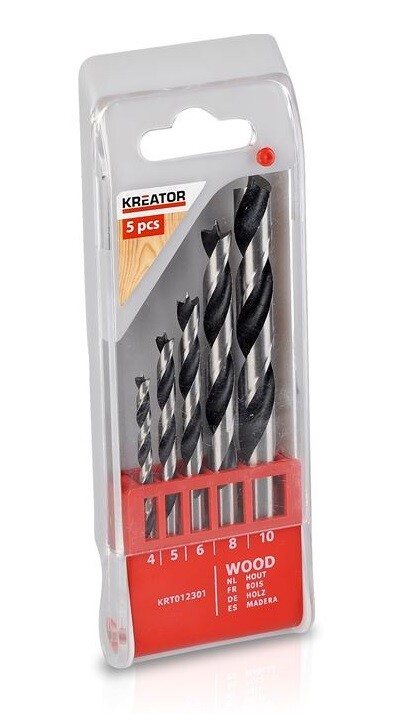 ASSORTIMENTO 5 pz PUNTA TRAPANO PER LEGNO Ø 4 5 6 8 10 mm SET SERIE PUNTE