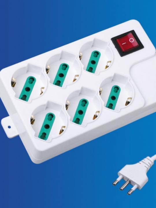 Multipresa 6 Posti 1 Interruttore Ciabatta Elettrica Schuko Bipasso Presa linq