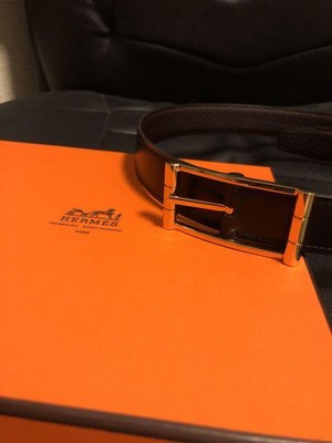 HERMES Black Box Calfskin Leather Belt with Gold Hardware - Size 98cm