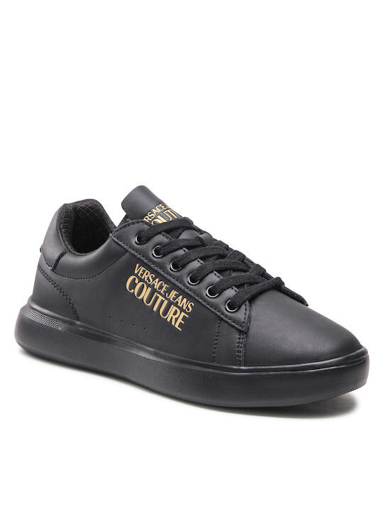 VERSACE JEANS COUTURE Womens Black Leather Sneakers with