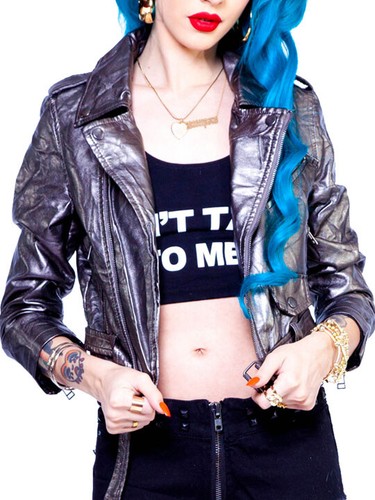 Lip Service Vinyl Faux Leather Womens Zipper Moto Jacket Silver Goth Punk Rave