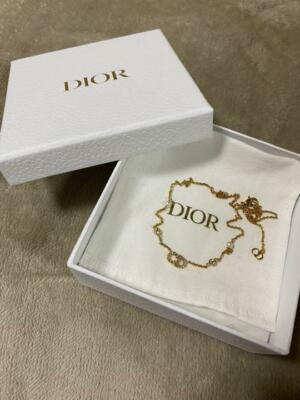 Dior CLAIR D LUNE Necklace Metal Resin Pearl Crystal CD Logo