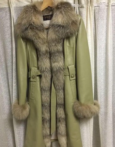 BALMAIN Leather Luxury Fur Women's Long Coat Size S Olive USED | eBay