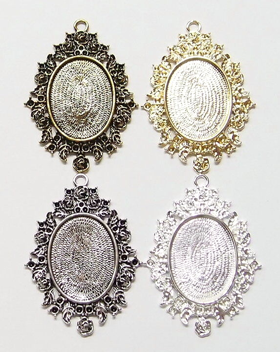 4 of 40x30mm Antique Gold Fancy Art Nouveau Roses Pattern Pendant Settings Nice