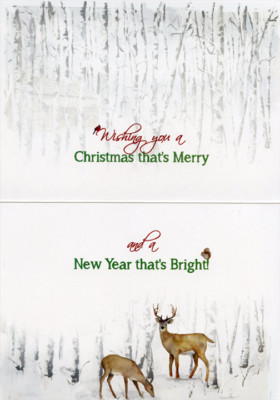 Deer and Birches Barb Tourtillotte Deluxe Glitter Wildlife Christmas Card