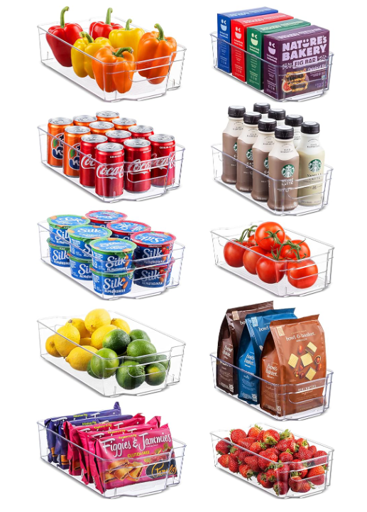 Set Of 10 Refrigerator Organizer Bins - 5 Wide and 5 Narrow Stackable Fridge Org