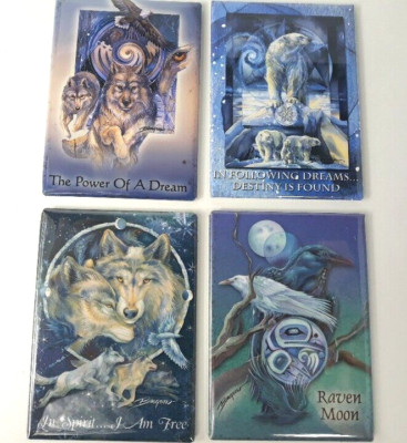 Native American Wolves Eagles Spirit Art Magnets Lot 4 Jody Bergsma Canadian 3x2
