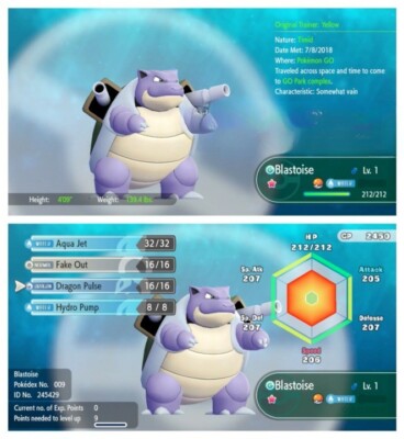 Pokémon Let's Go Pikachu & Eevee  SHINY  BLASTOISE CUSTOMIZABLE  FAST TRADE 