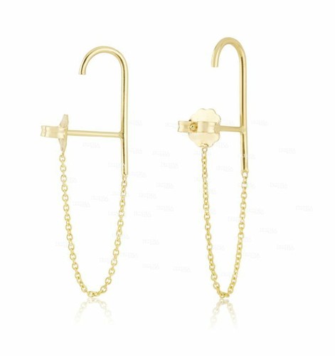 Pre-owned Irisha Designs 14k Solid Gold Suspender Chain Anniversary Gift Earrings Fine Jewelry