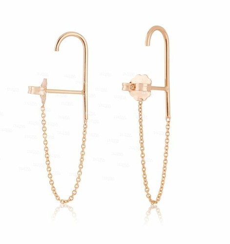 Pre-owned Irisha Designs 14k Solid Gold Suspender Chain Anniversary Gift Earrings Fine Jewelry
