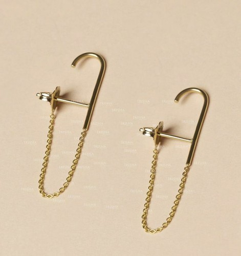 Pre-owned Irisha Designs 14k Solid Gold Suspender Chain Anniversary Gift Earrings Fine Jewelry