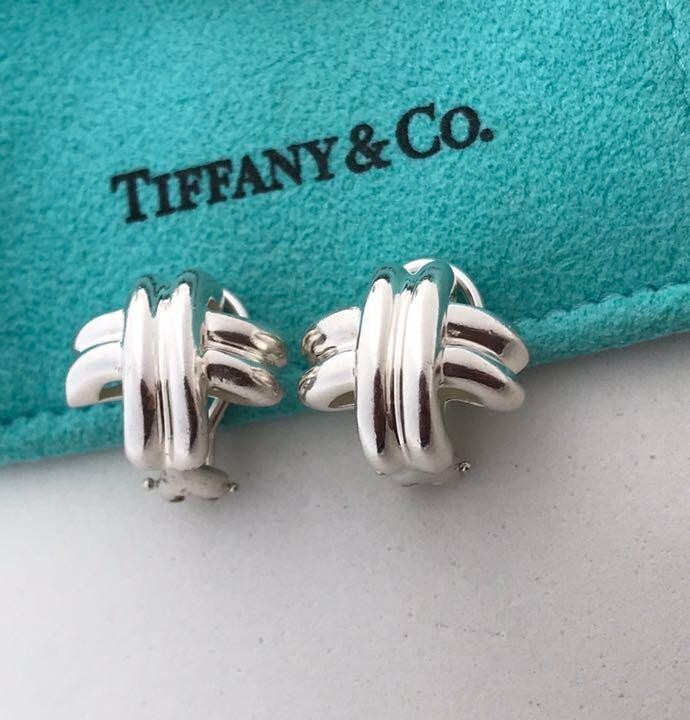 Tiffany&Co. 1990 Signature Cross Earrings SV925 Sterling