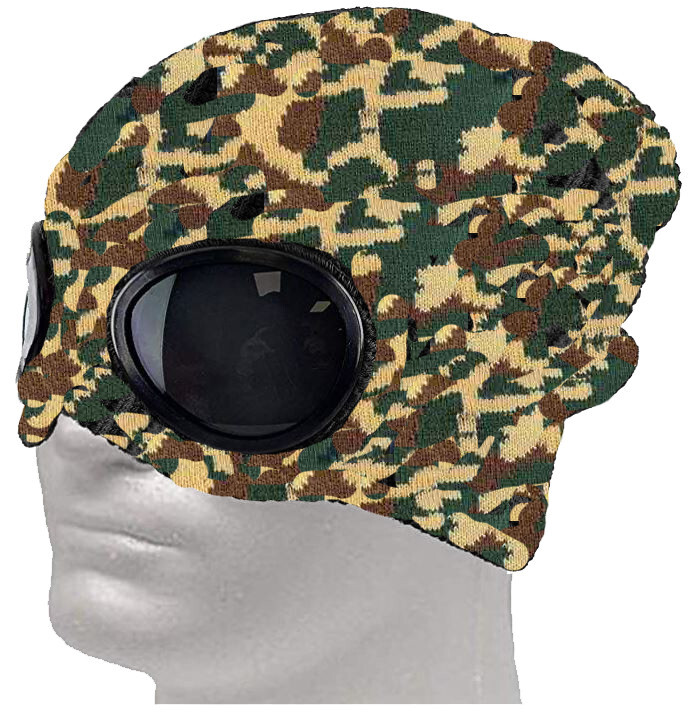 Goggle Beanie Hat - unisex, one size fits most, Green Camo