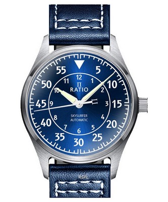 RATIO RATIO SKYSURFER PILOT BLUE SUNRAY DIAL LEATHER AUTOMATIC RTS318 200M MEN'S WATCH