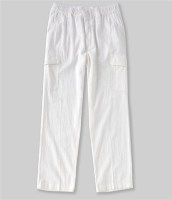 Roundtree Yorke Mens New Flat Front LINEN BLEND CARGO PANTS White 40 40x32 NWT