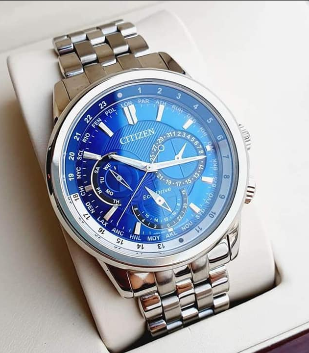 Pre-owned Citizen Eco-drive Calendrier Blue Dial Bu2021-51l Stainless Steel Men's Watch