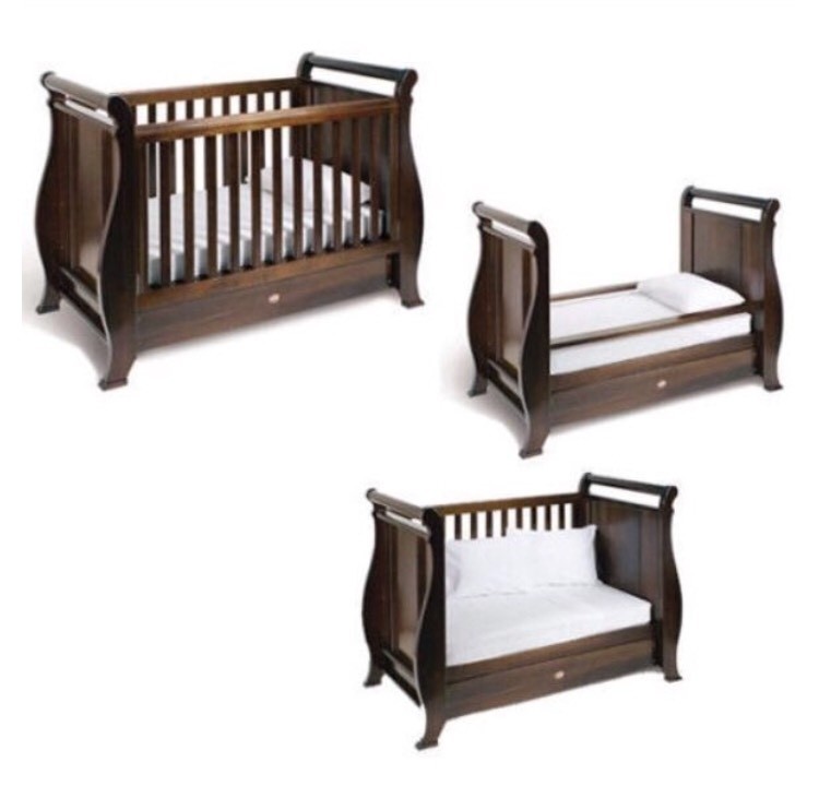 Boori Country Collection Sleigh 3 in 1 English Oak Cotbed, mattress