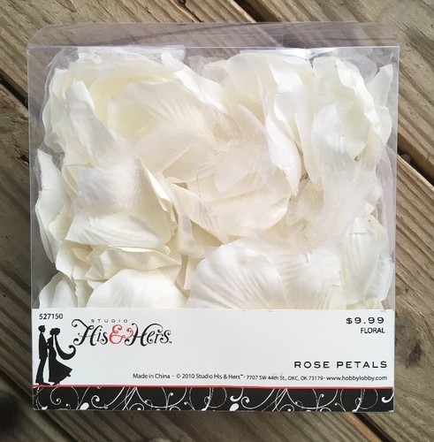 Ivory Wedding Tulle,Pew Fasteners, Metal Tin, Rose Petals