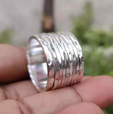 925 Sterling silver Spinner & Meditation Handmade Wide Band Ring For Men & Women